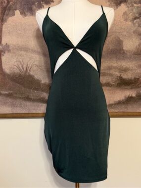 Windsor Dark Green Twist Cutout Spaghetti-Strap Mini Dress